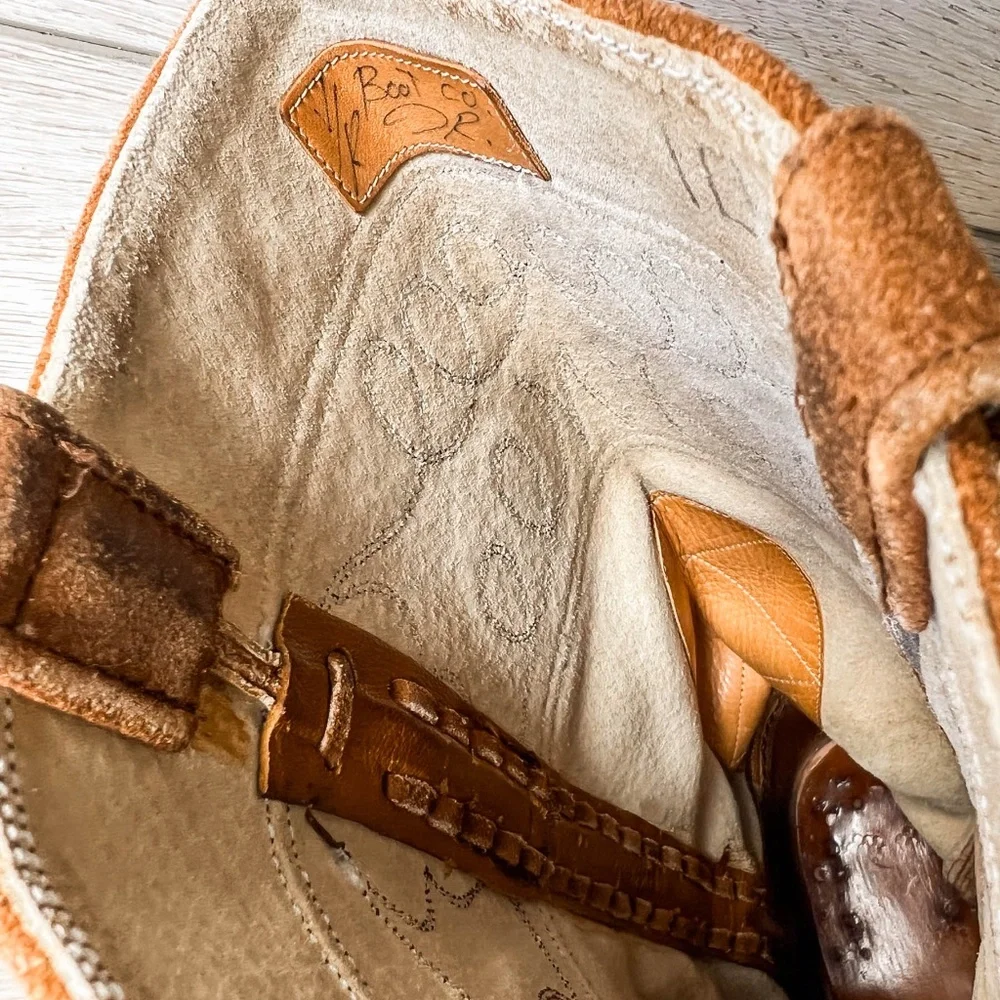 True Vintage Handmade Genuine Leather Brown Western Cowboy Boots USA - Picture 7 of 9